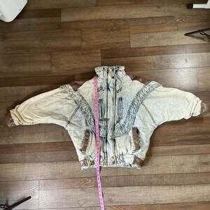 80s VINTAGE Size S - East West Acid Wash Denim Jacket Faux Leather Womens #16625